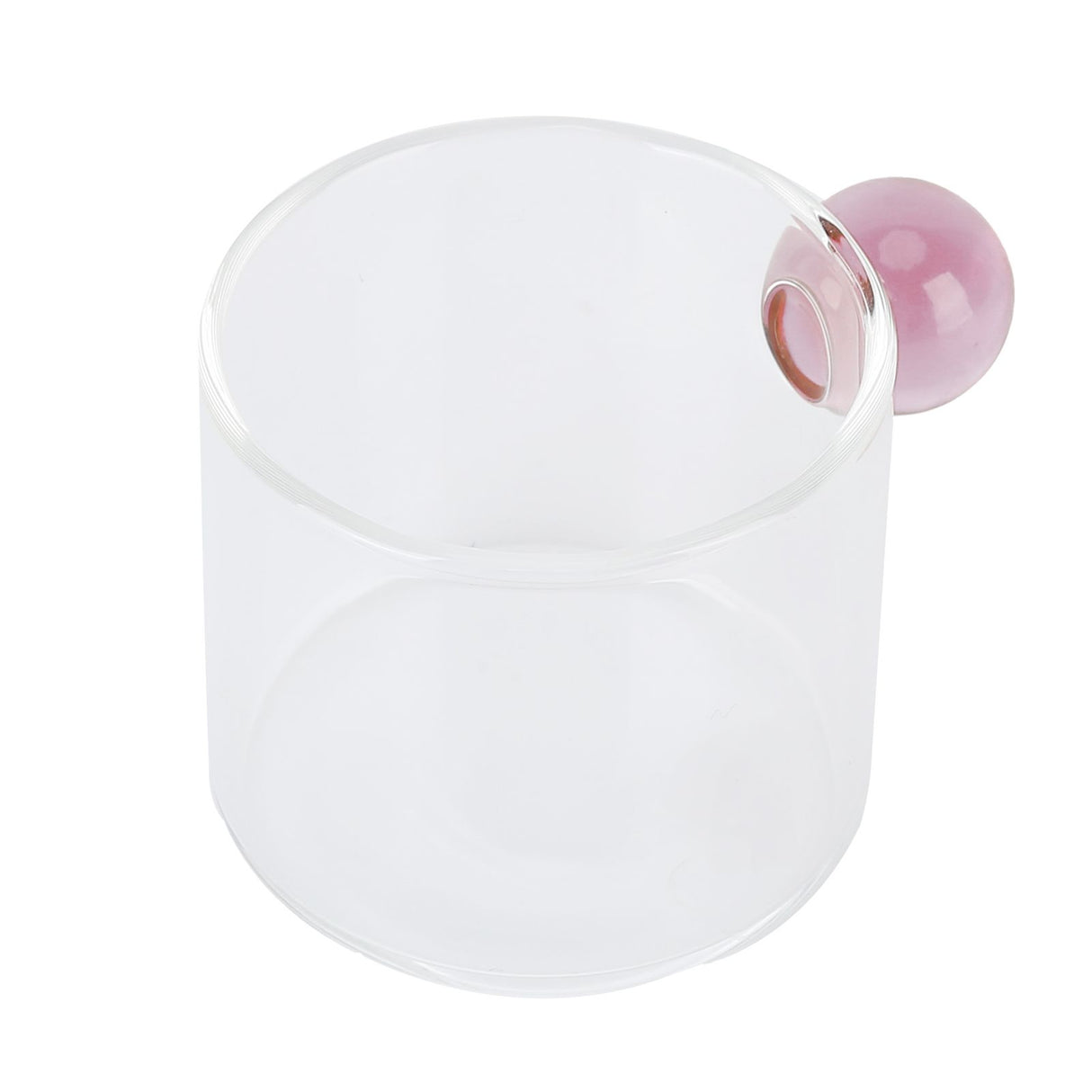Teacup Glass Mug Transparent Heat Resistant Glass Coffee Cup with Ball Handle 120mlPink Handle