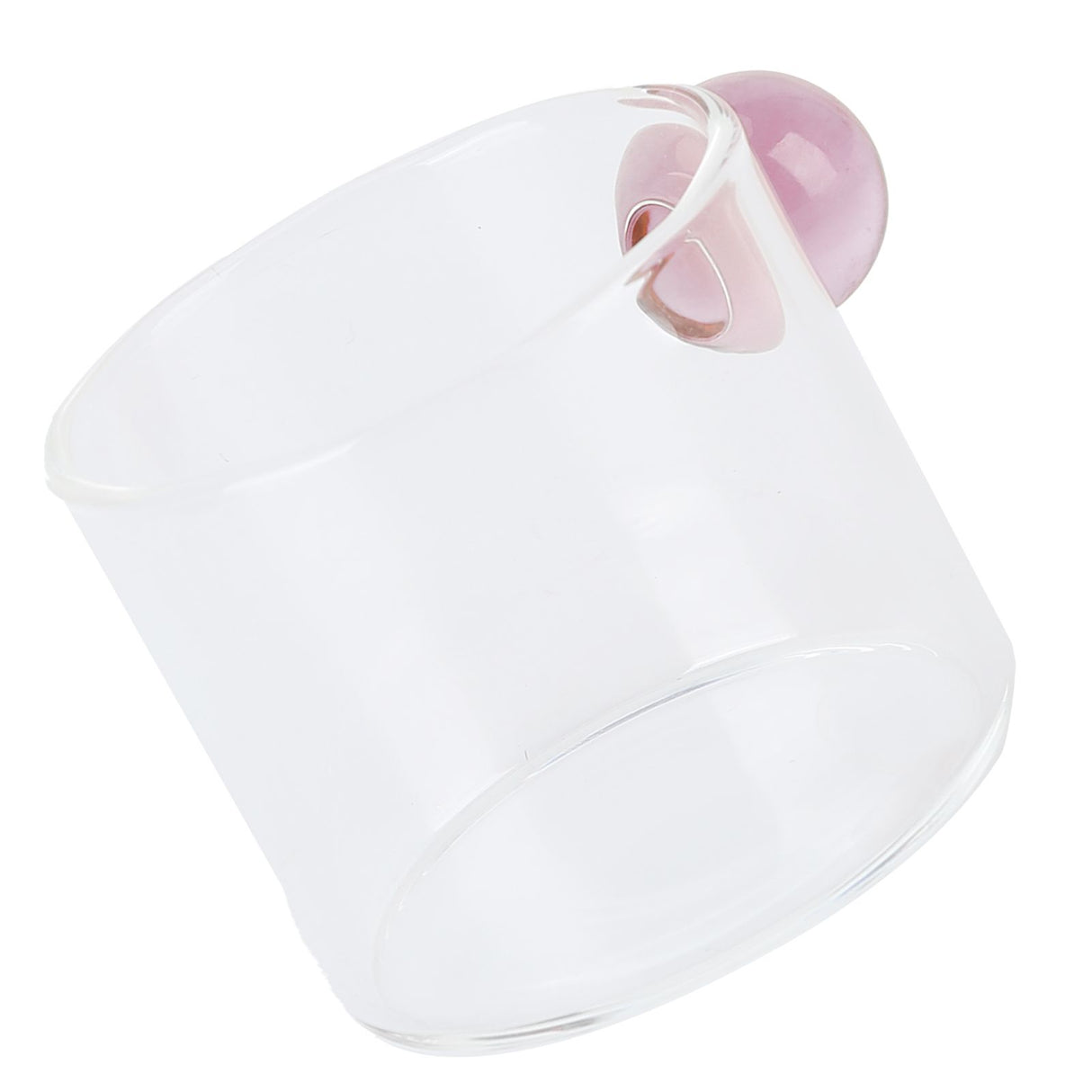 Teacup Glass Mug Transparent Heat Resistant Glass Coffee Cup with Ball Handle 120mlPink Handle