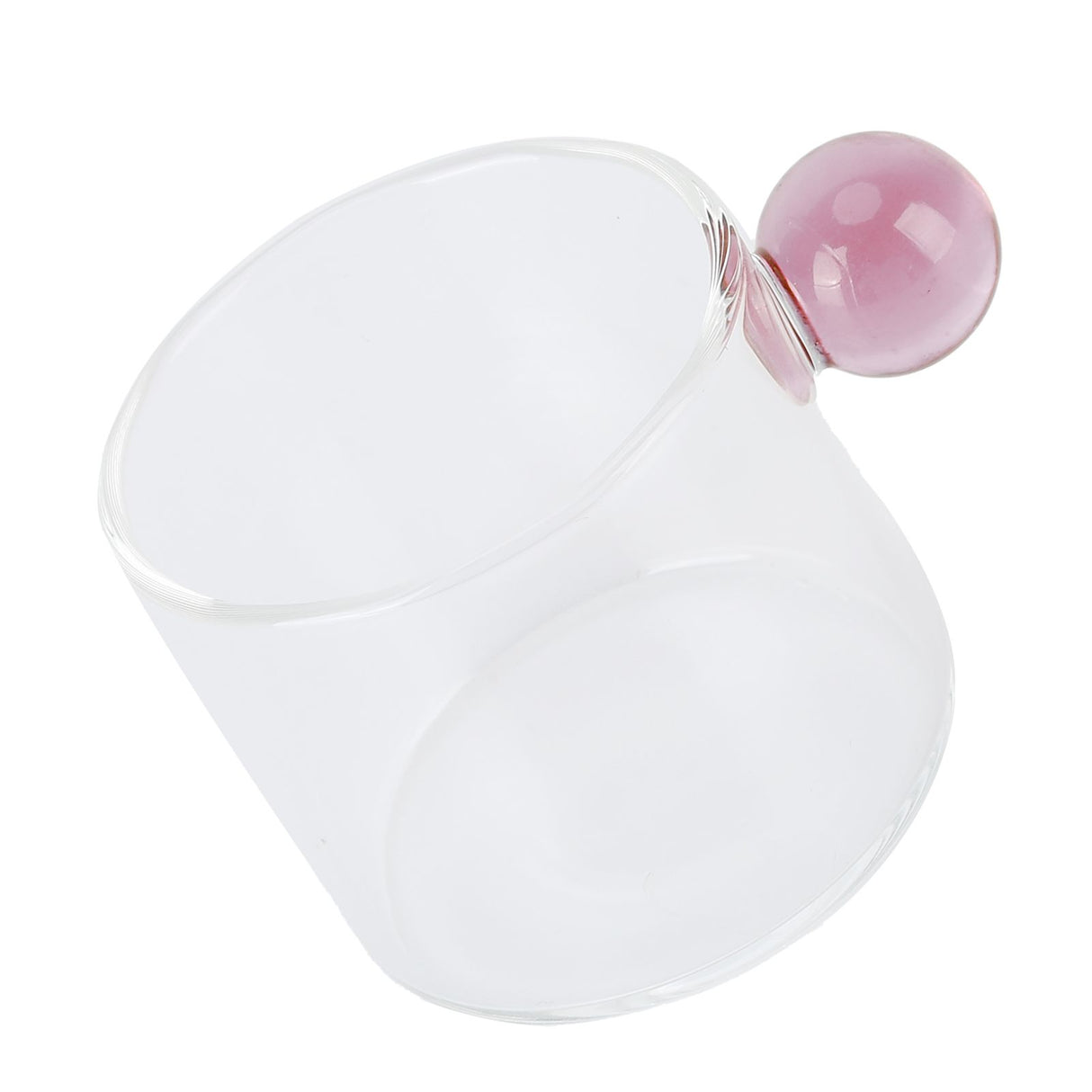 Teacup Glass Mug Transparent Heat Resistant Glass Coffee Cup with Ball Handle 120mlPink Handle