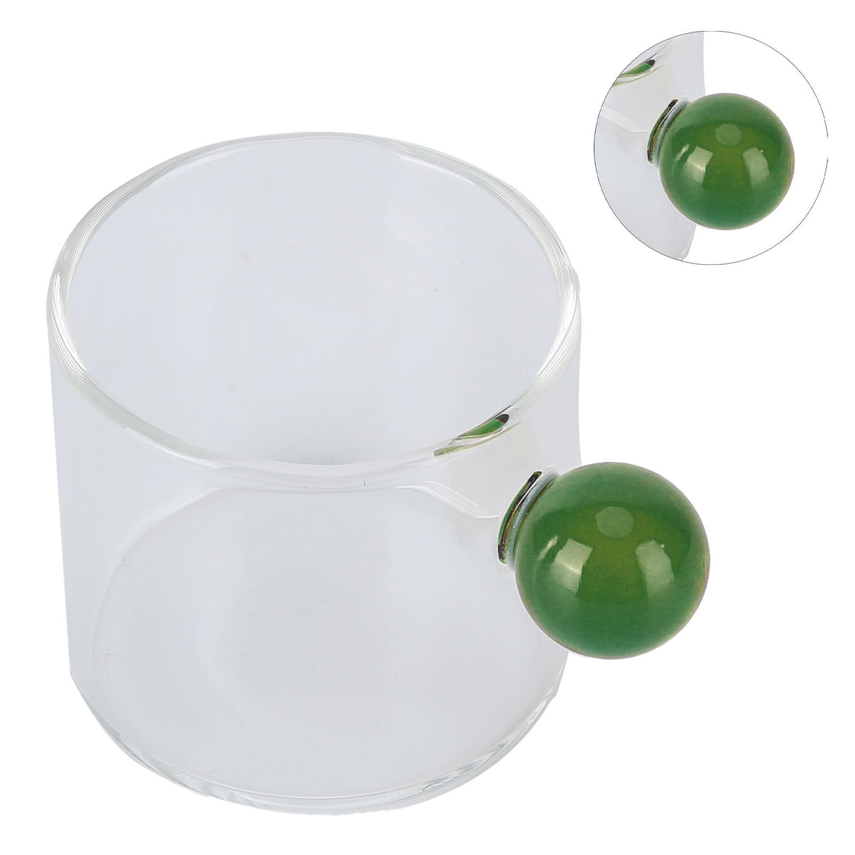 Teacup Glass Mug Transparent Heat Resistant Glass Coffee Cup with Ball Handle 120mlGreen Handle