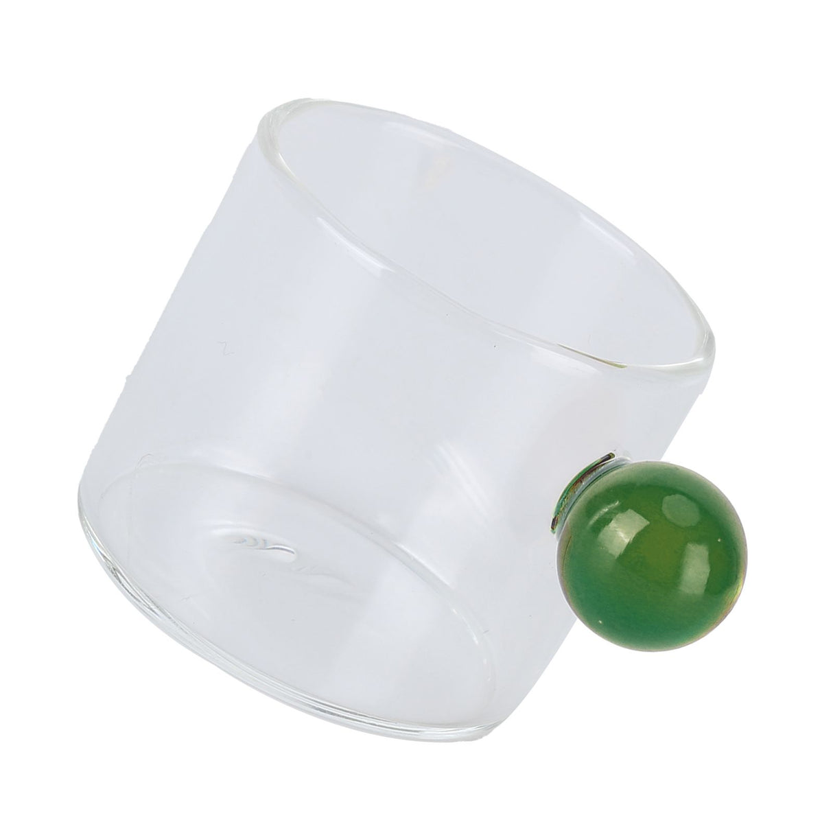 Teacup Glass Mug Transparent Heat Resistant Glass Coffee Cup with Ball Handle 120mlGreen Handle
