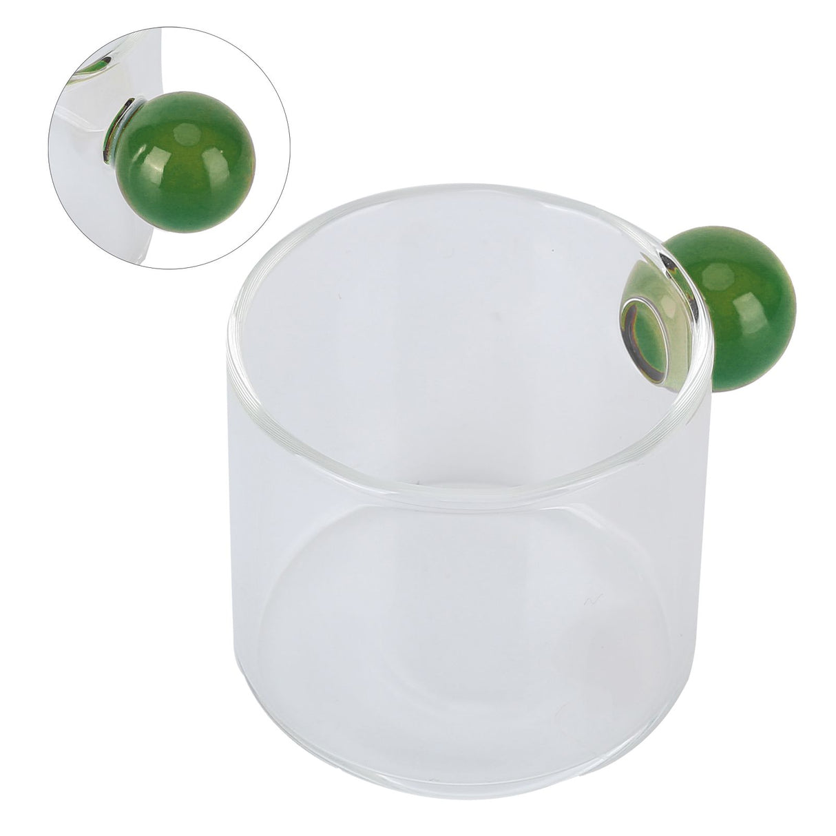 Teacup Glass Mug Transparent Heat Resistant Glass Coffee Cup with Ball Handle 120mlGreen Handle