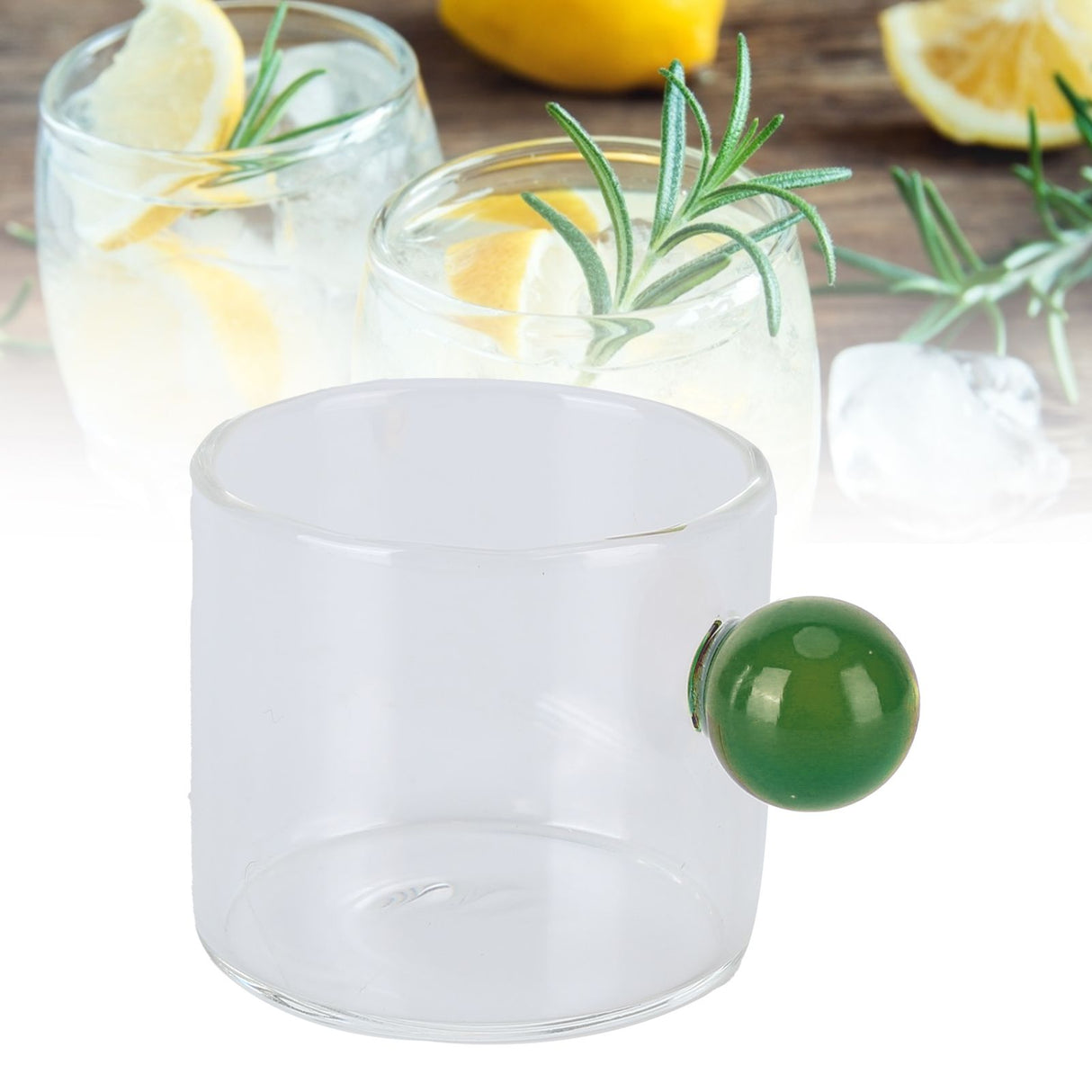 Teacup Glass Mug Transparent Heat Resistant Glass Coffee Cup with Ball Handle 120mlGreen Handle