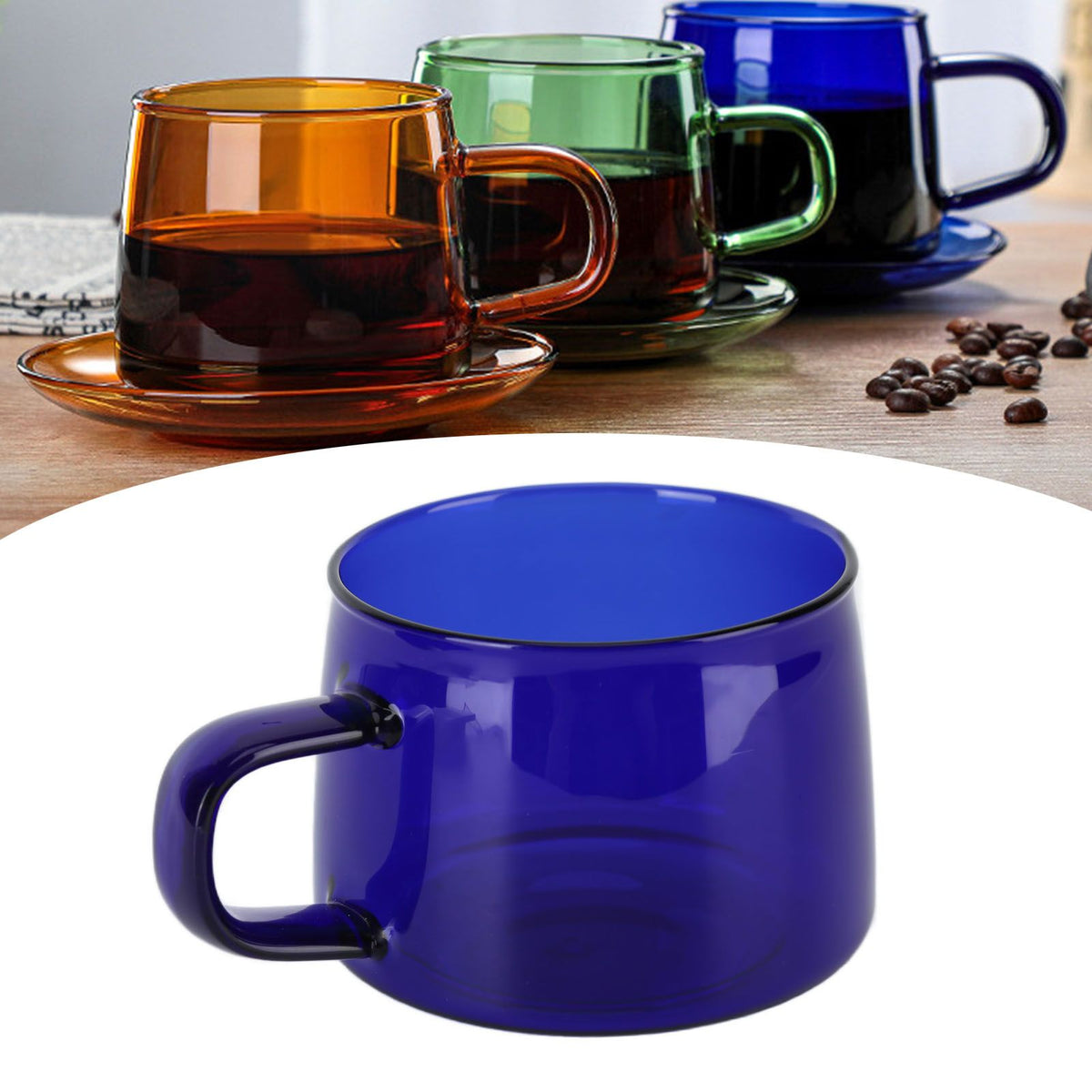 Transparent Coffee Cup 250ML Borosilicate Cup Glass Tea Water Milk Mug with HandleBlue