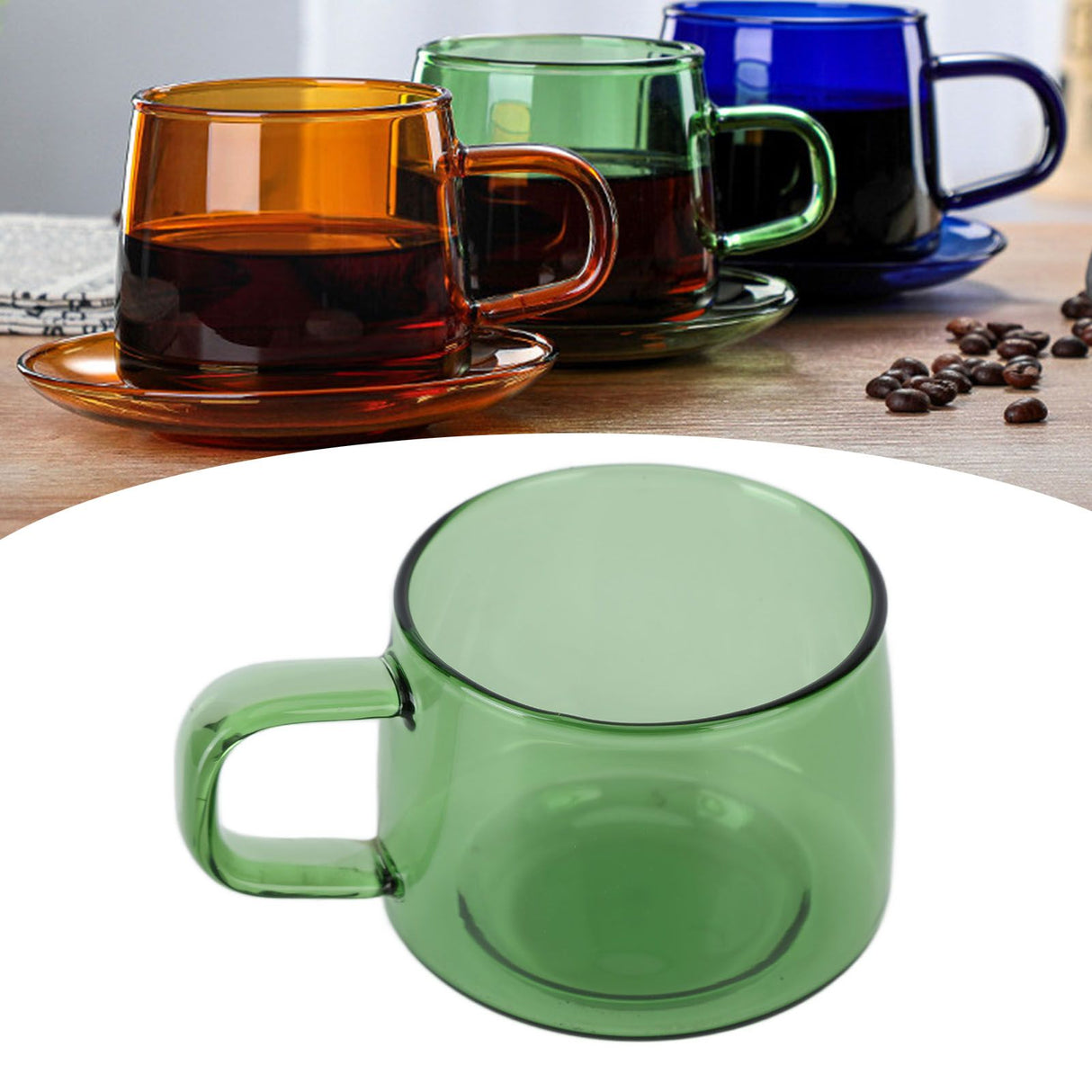 Transparent Coffee Cup 250ML Borosilicate Cup Glass Tea Water Milk Mug with HandleGreen