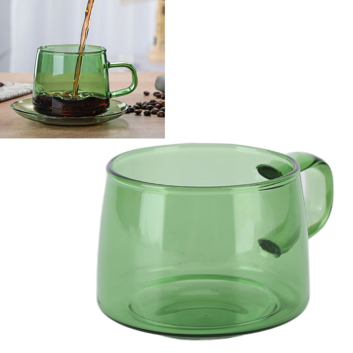 Transparent Coffee Cup 250ML Borosilicate Cup Glass Tea Water Milk Mug with HandleGreen