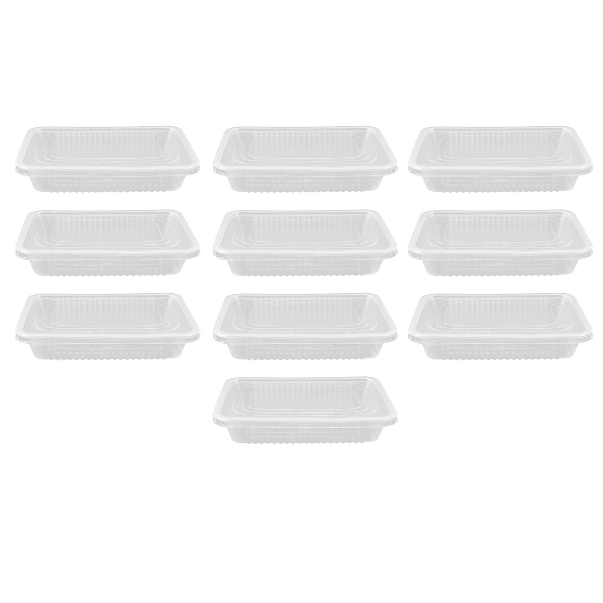 10PCS Disposable Lunch Box Microwavable Disposable Transparent Rectangular Food Container with Lid 500ML