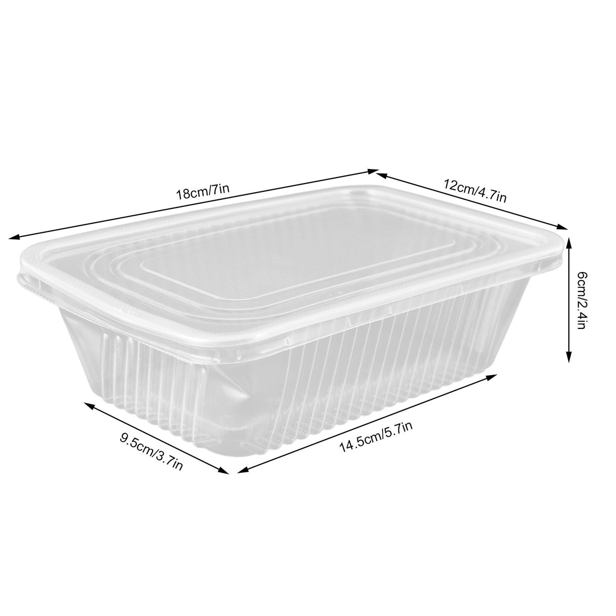 10PCS Disposable Lunch Box Microwavable Disposable Transparent Rectangular Food Container with Lid 750ML