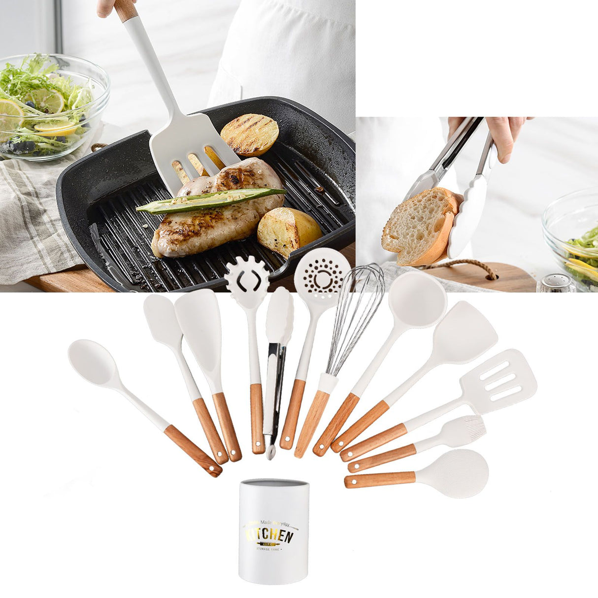 12Pcs Silicone Cooking Utensil Set White Nordic Minimalist Style NonStick Kitchenware Kit for Kitchen Gadgets