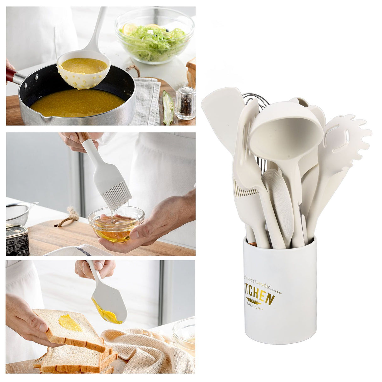12Pcs Silicone Cooking Utensil Set White Nordic Minimalist Style NonStick Kitchenware Kit for Kitchen Gadgets
