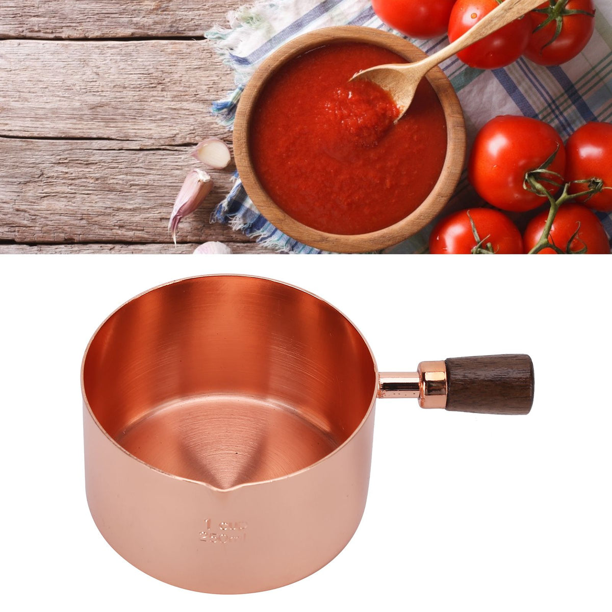 Sauce Pan Wooden Handle Rose Gold Stainless Steel Sauce Pot for Cooking Kitchen Ware1cup