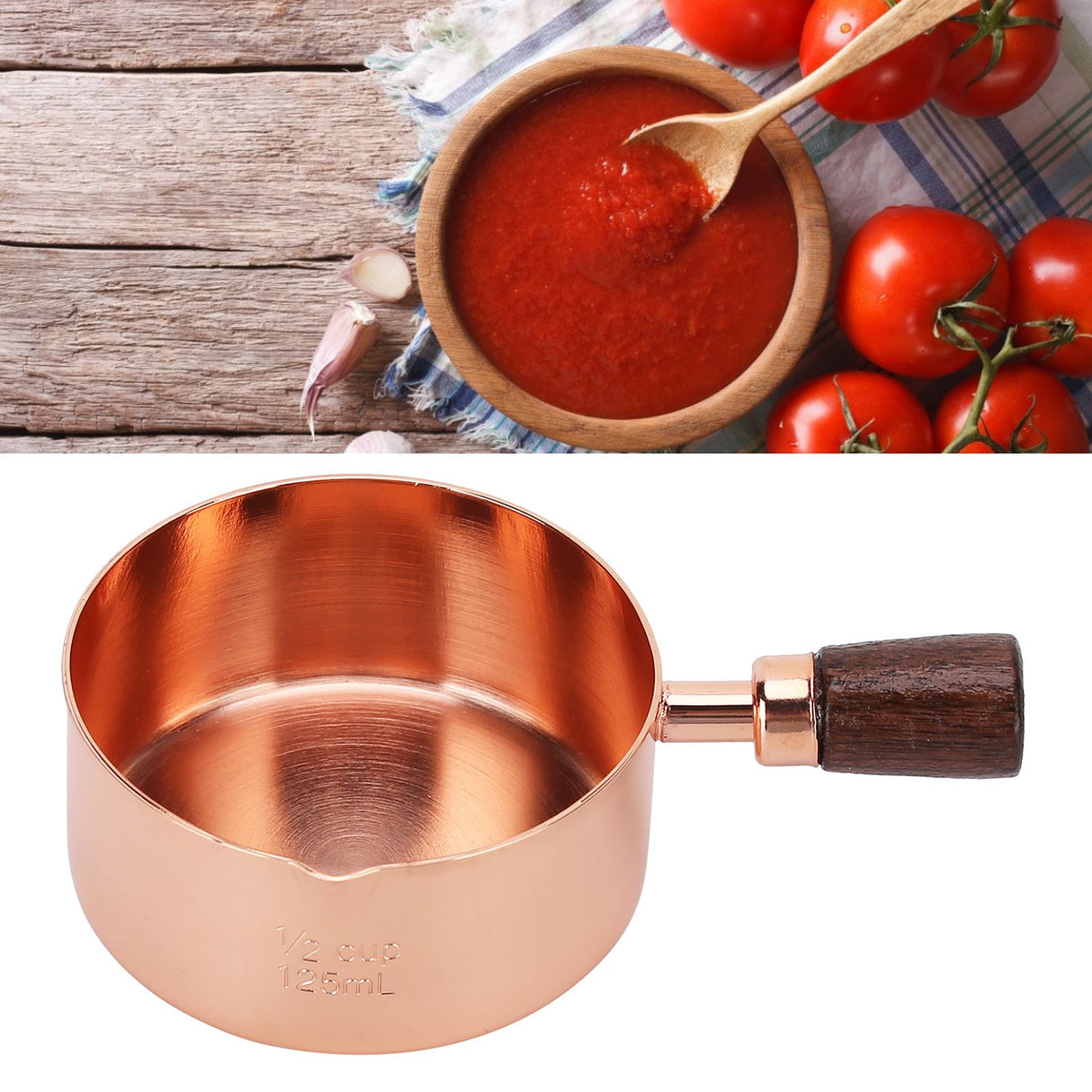 Sauce Pan Wooden Handle Rose Gold Stainless Steel Sauce Pot for Cooking Kitchen Ware1/2cup