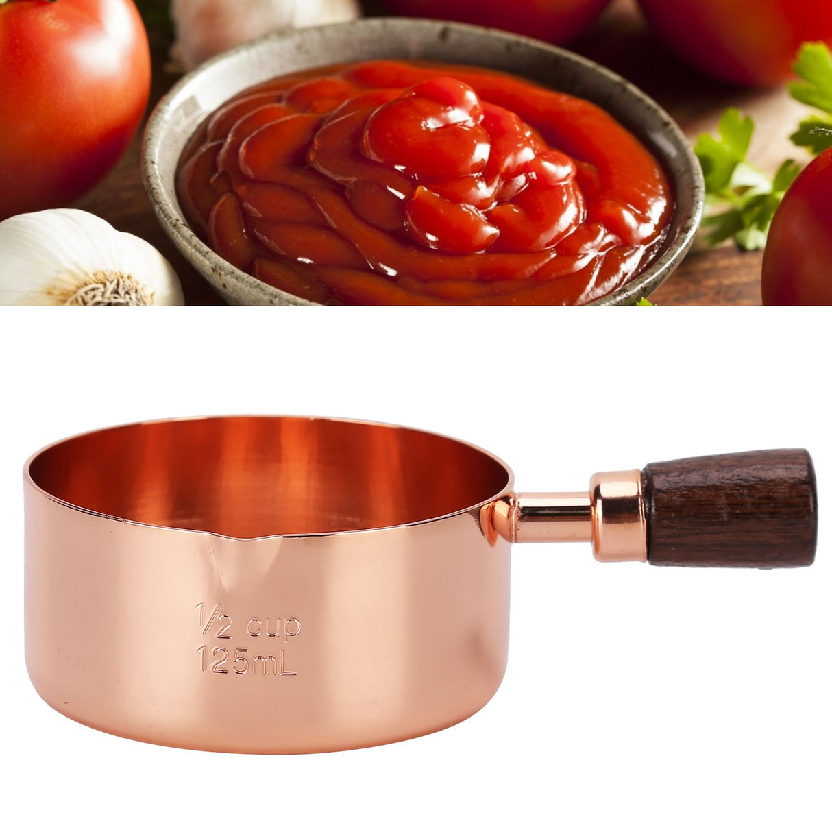 Sauce Pan Wooden Handle Rose Gold Stainless Steel Sauce Pot for Cooking Kitchen Ware1/2cup