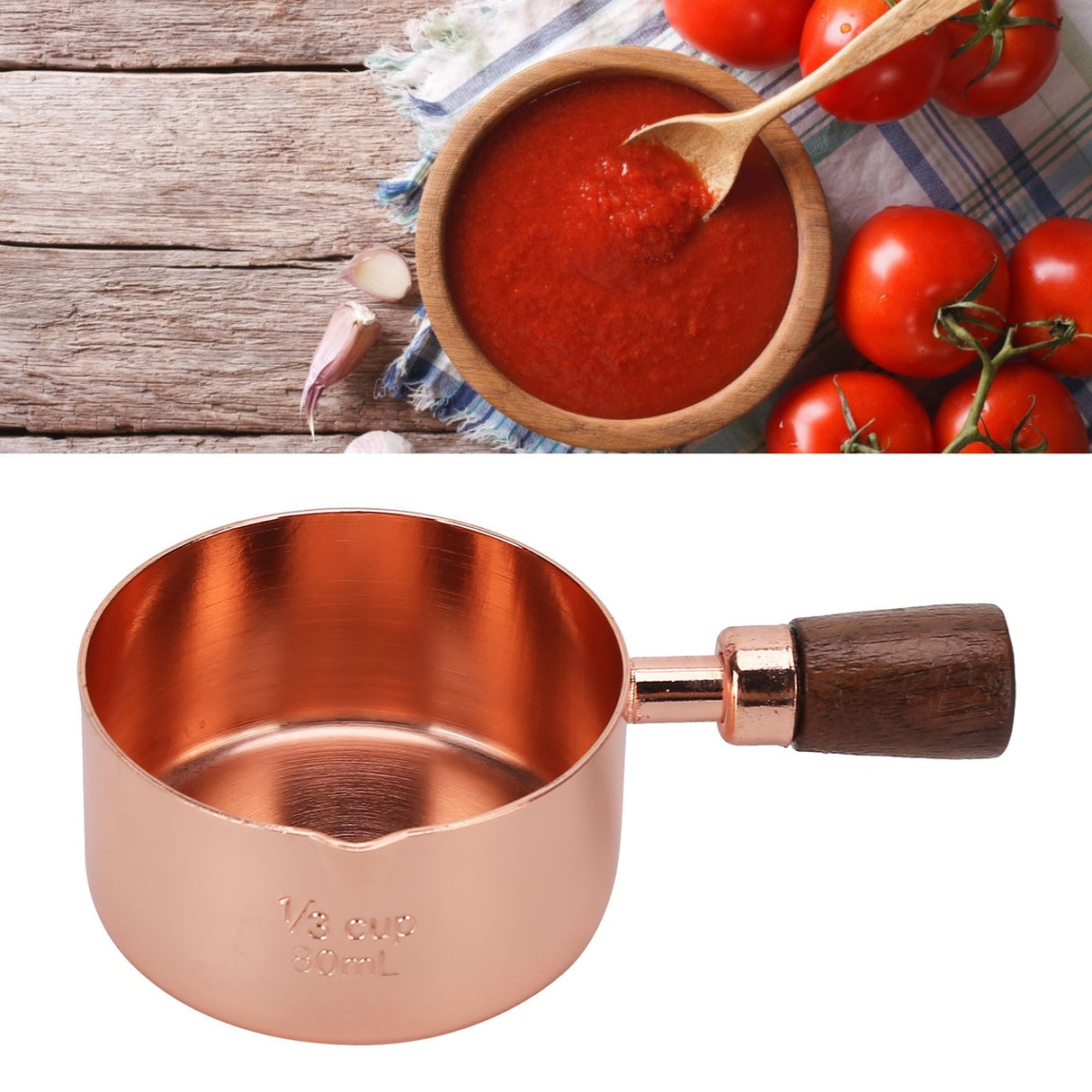 Sauce Pan Wooden Handle Rose Gold Stainless Steel Sauce Pot for Cooking Kitchen Ware1/3cup