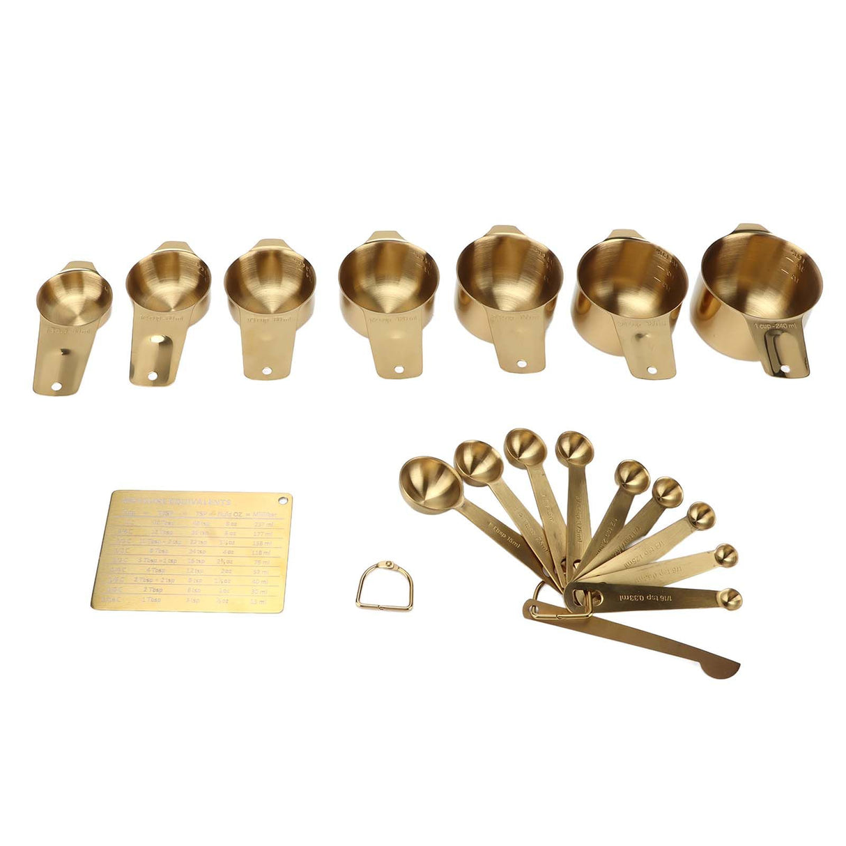 18PCS Measuring Cup Stainless Steel Gold Coffee Spoon Cup Set Baking Scale Measuring Scoop Cup Set