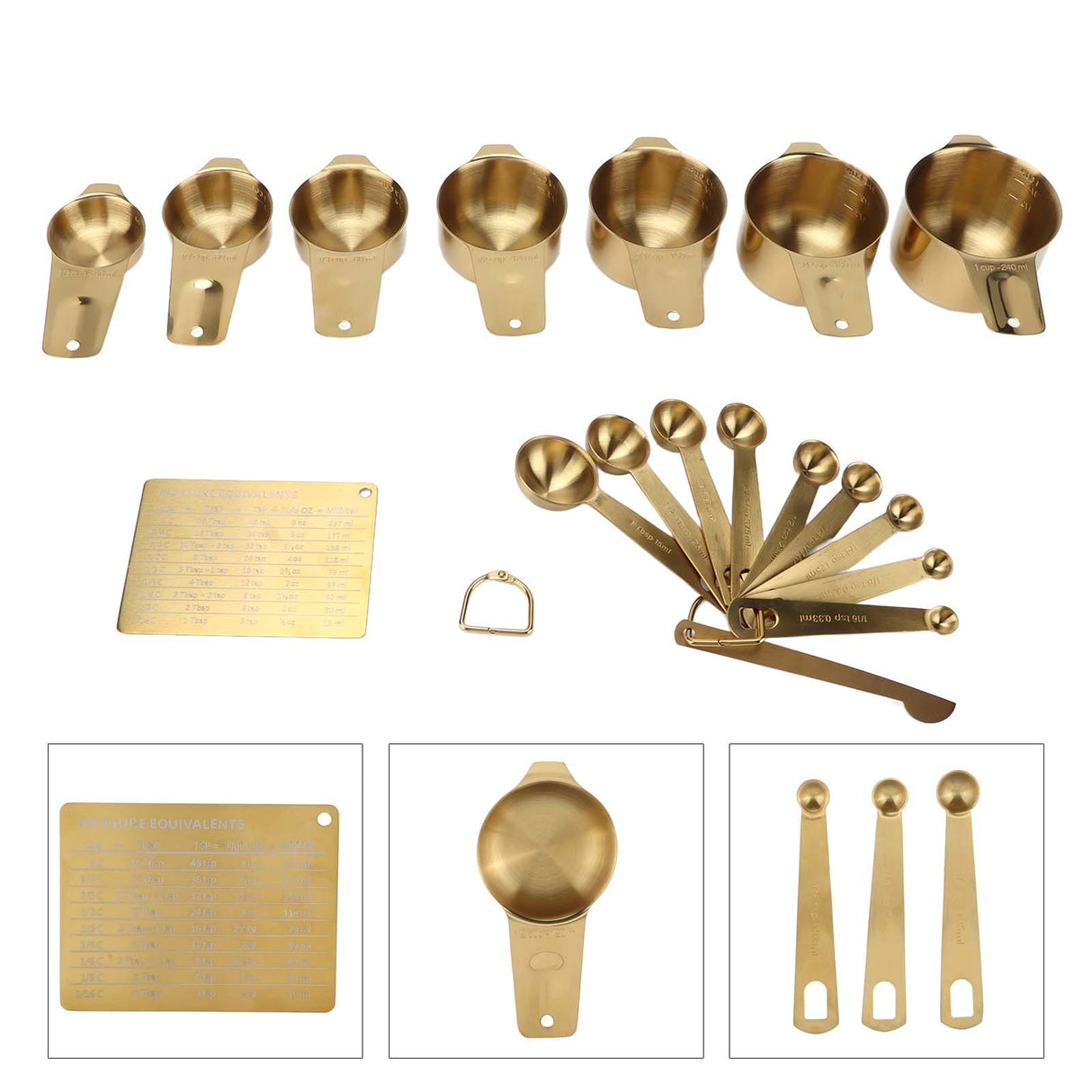 18PCS Measuring Cup Stainless Steel Gold Coffee Spoon Cup Set Baking Scale Measuring Scoop Cup Set
