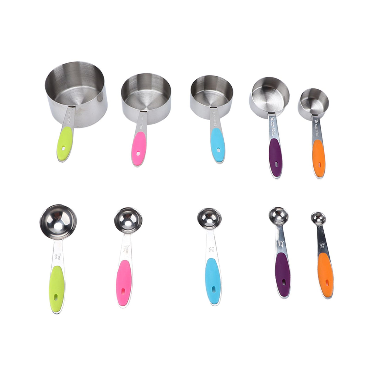 10Pcs/Set Stainless Steel Spoon Kitchen Baking Tools with Silicone Handle Removable Buckle