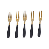 5PCS Fruit Fork Stainless Steel Dessert Fork Mini Food Cutlery Fork for Party RestaurantBlack Gold - Front View