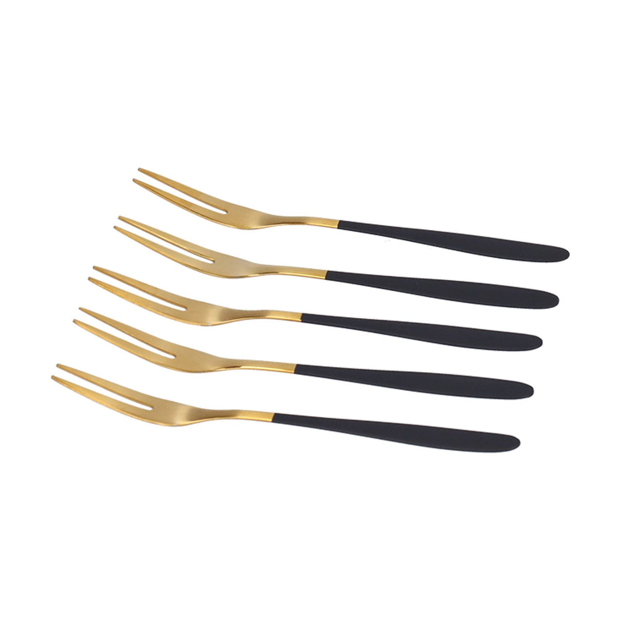 5PCS Fruit Fork Stainless Steel Dessert Fork Mini Food Cutlery Fork for Party RestaurantBlack Gold