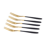 5PCS Fruit Fork Stainless Steel Dessert Fork Mini Food Cutlery Fork for Party RestaurantBlack Gold - Top-Down View