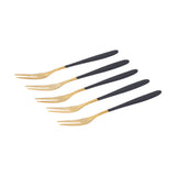 5PCS Fruit Fork Stainless Steel Dessert Fork Mini Food Cutlery Fork for Party RestaurantBlack Gold - 45-Degree Angle