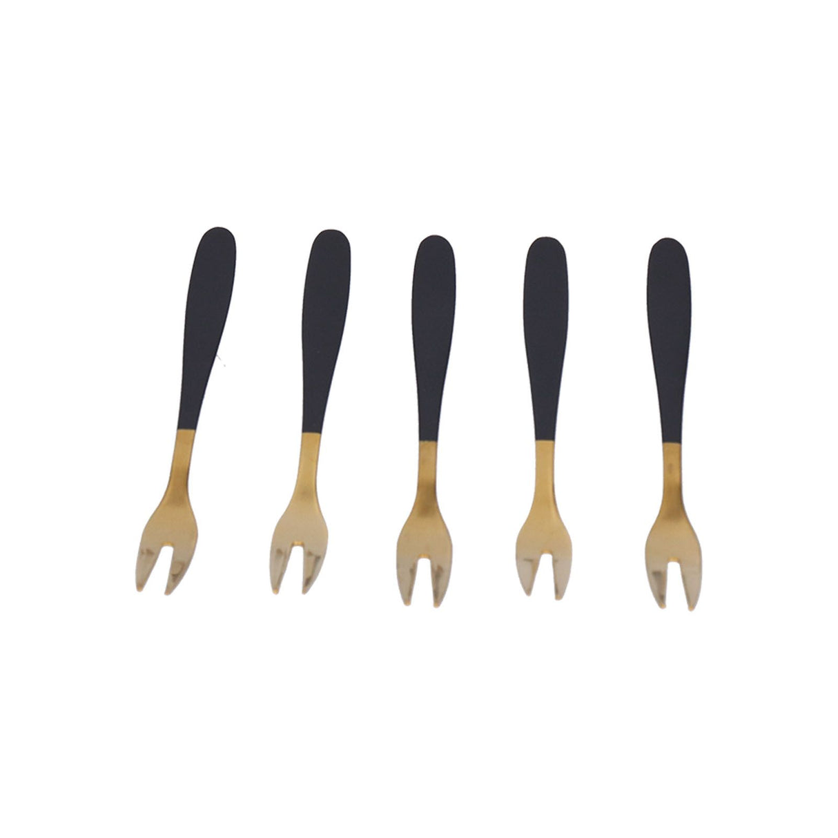 5PCS Fruit Fork Stainless Steel Dessert Fork Mini Food Cutlery Fork for Party RestaurantBlack Gold