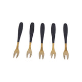5PCS Fruit Fork Stainless Steel Dessert Fork Mini Food Cutlery Fork for Party RestaurantBlack Gold