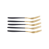 5PCS Fruit Fork Stainless Steel Dessert Fork Mini Food Cutlery Fork for Party RestaurantBlack Gold - Low Angle