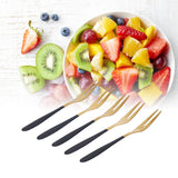 5PCS Fruit Fork Stainless Steel Dessert Fork Mini Food Cutlery Fork for Party RestaurantBlack Gold - Extra Image