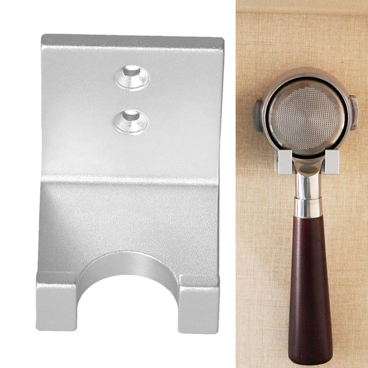 Bottomless Portafilter Rack Aluminum Alloy Viscose Perforated Dual Purpose Coffee Tamper Wall RackSilver