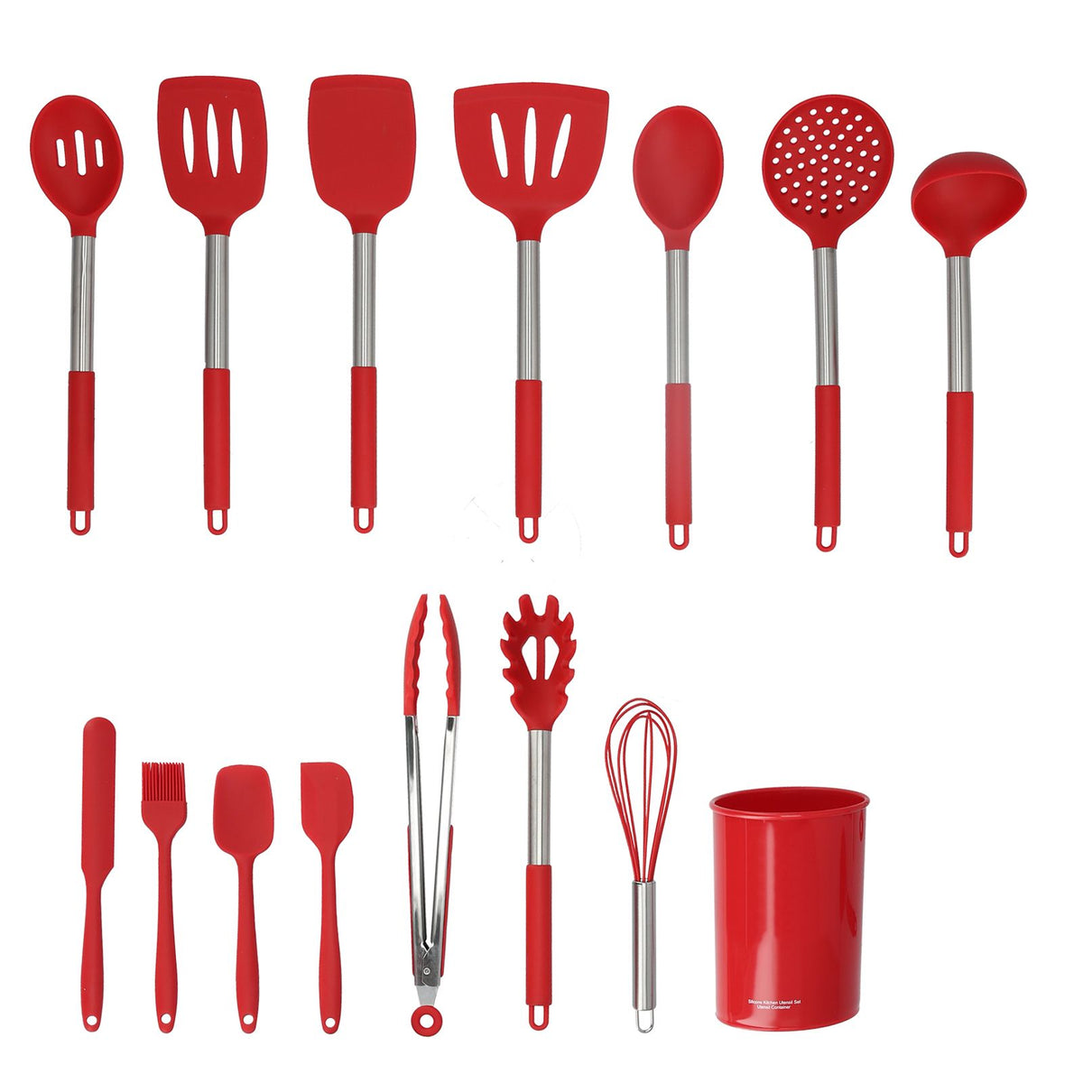 15PCS/Set Silicone Cooking Utensil Set with Stainless Steel Handle Kitchen Spatulas Spoon Cooking ToolsRed