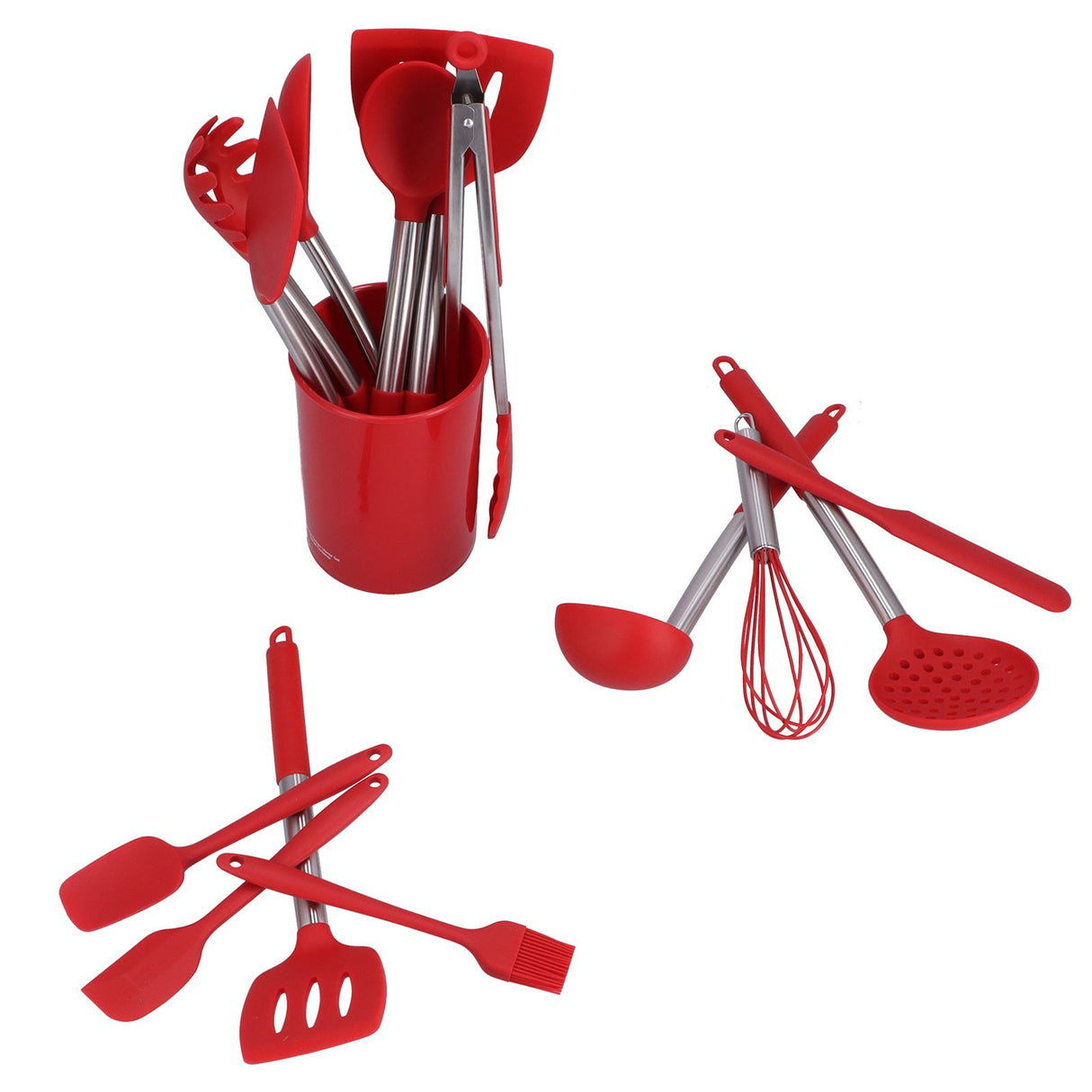 15PCS/Set Silicone Cooking Utensil Set with Stainless Steel Handle Kitchen Spatulas Spoon Cooking ToolsRed