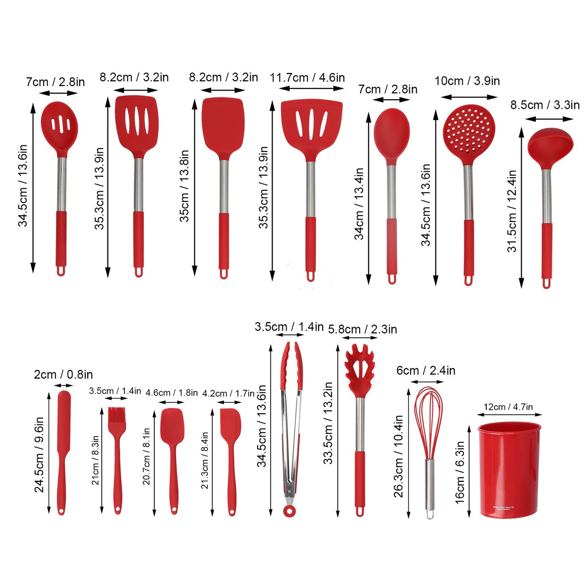 15PCS/Set Silicone Cooking Utensil Set with Stainless Steel Handle Kitchen Spatulas Spoon Cooking ToolsRed