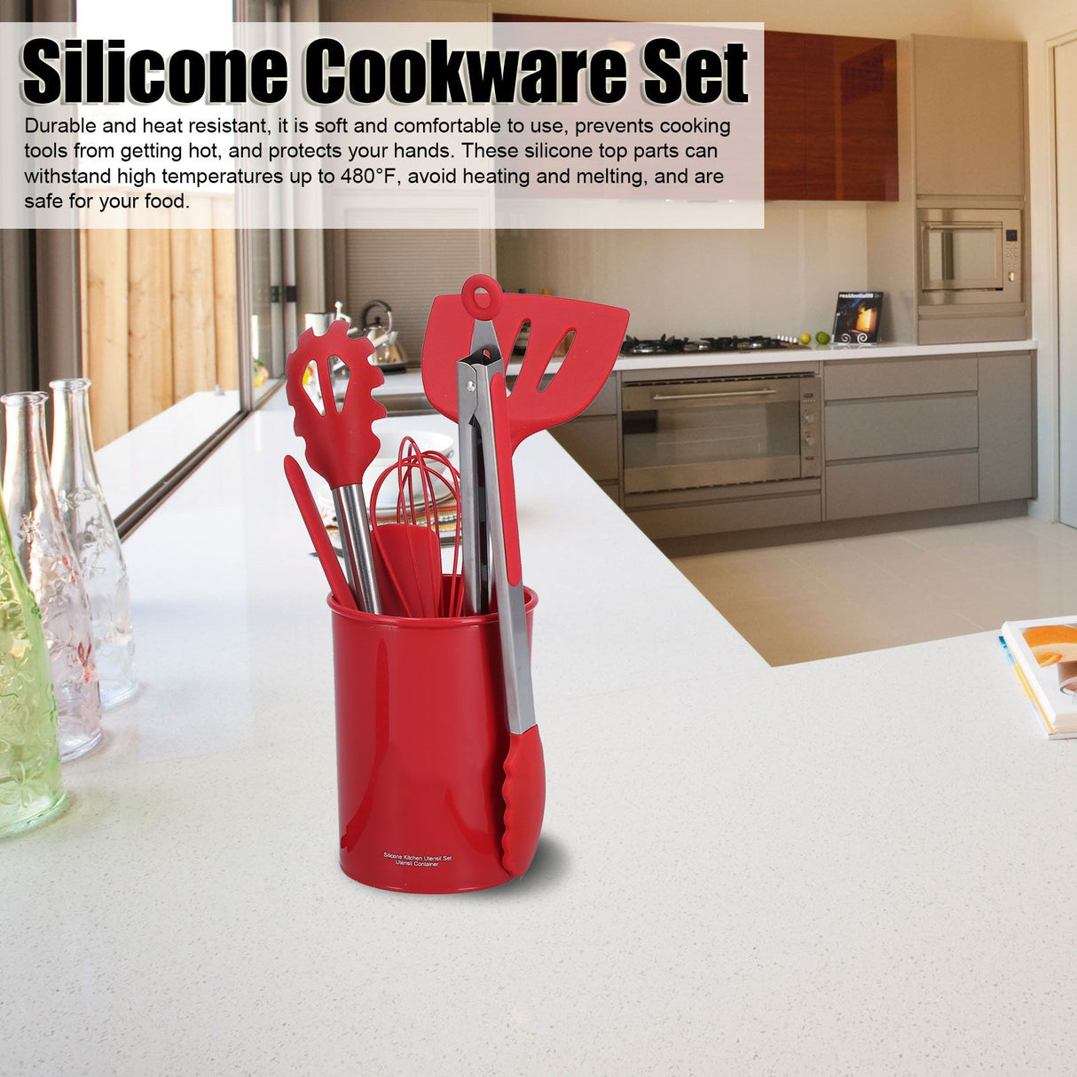 15PCS/Set Silicone Cooking Utensil Set with Stainless Steel Handle Kitchen Spatulas Spoon Cooking ToolsRed