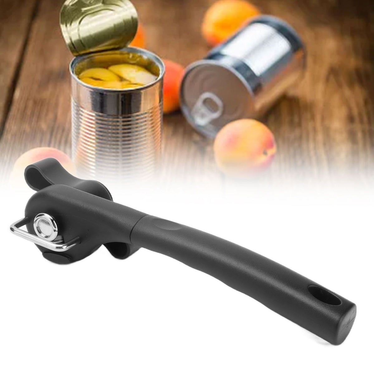 Manual Can Opener Stainless Steel Single Handle Side Open Safety Can Opener for Home CampingBlack
