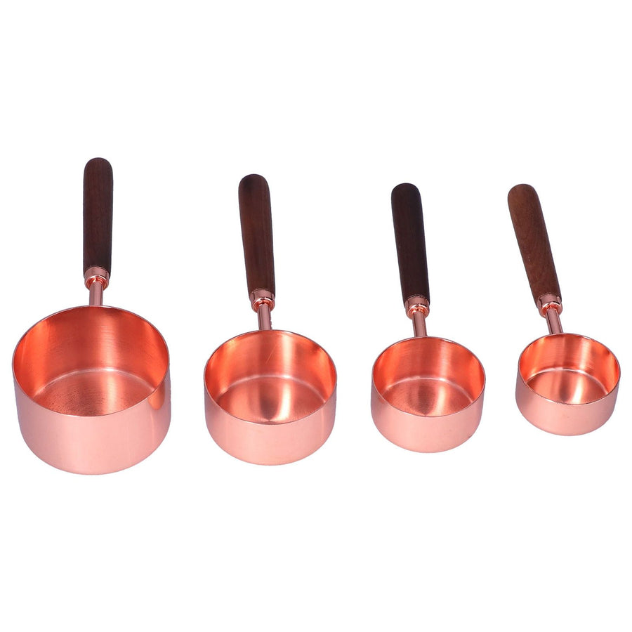 4Pcs Measuring Cups and Spoons Set with Copper Plated Handle Baking Tool for Kitchen