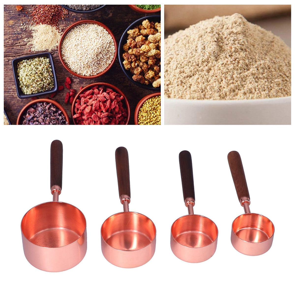 4Pcs Measuring Cups and Spoons Set with Copper Plated Handle Baking Tool for Kitchen
