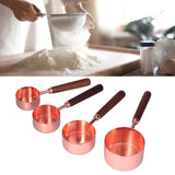 4Pcs Measuring Cups and Spoons Set with Copper Plated Handle Baking Tool for Kitchen