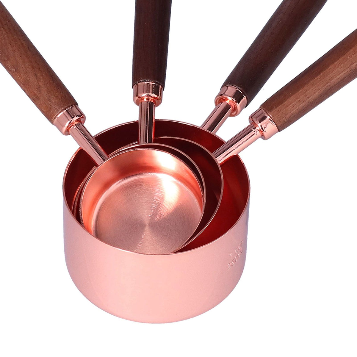 4Pcs Measuring Cups and Spoons Set with Copper Plated Handle Baking Tool for Kitchen