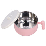 Stainless Steel Noodle Bowl Set Food Storage Container Portable Soup Snack Bowl with Lid(Pink Tableware ) - Front View
