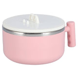 Stainless Steel Noodle Bowl Set Food Storage Container Portable Soup Snack Bowl with Lid(Pink Tableware ) - Rear View