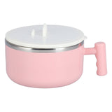 Stainless Steel Noodle Bowl Set Food Storage Container Portable Soup Snack Bowl with Lid(Pink Tableware ) - Close-Up Angle