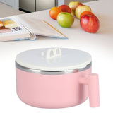 Stainless Steel Noodle Bowl Set Food Storage Container Portable Soup Snack Bowl with Lid(Pink Tableware )