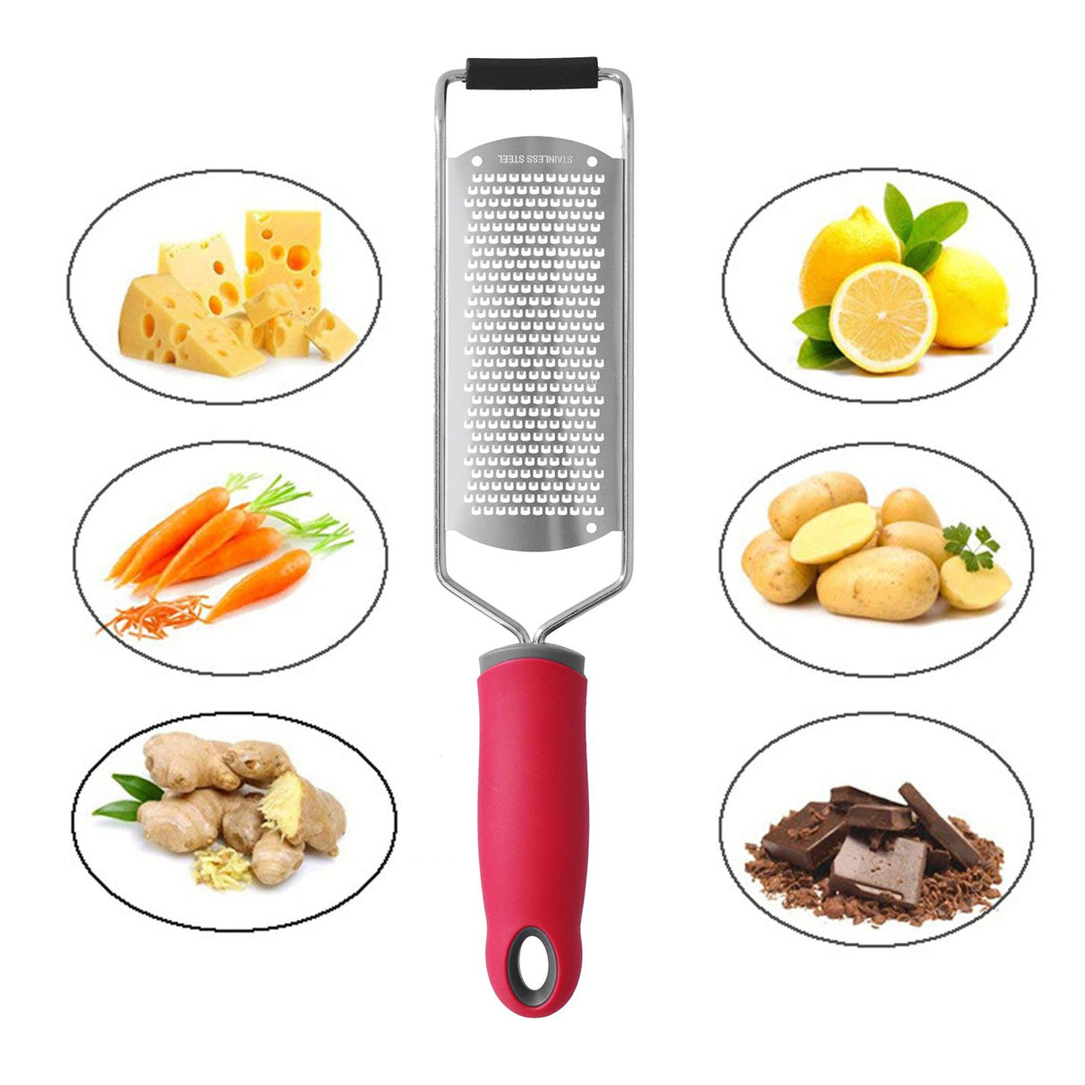 Stainless Steel Cheese Grater Multifucntional Lemon Chocolate Zester with Non Slip HandleFine Teeth