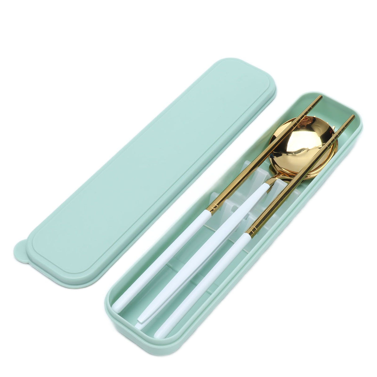 Portable Cutlery Set Stainless Steel Tableware Anti Corrosion Non Slip Anti Fading Chopsticks Spoon for Outdoor OfficeWhite Gold