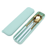 Portable Cutlery Set Stainless Steel Tableware Anti Corrosion Non Slip Anti Fading Chopsticks Spoon for Outdoor OfficeWhite Gold