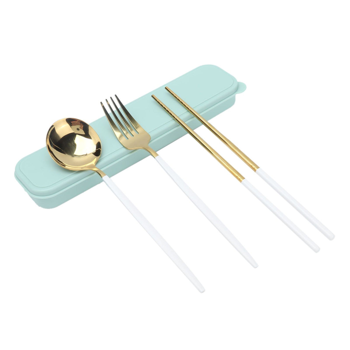 Portable Cutlery Set Stainless Steel Tableware Anti Corrosion Non Slip Anti Fading Chopsticks Spoon for Outdoor OfficeWhite Gold