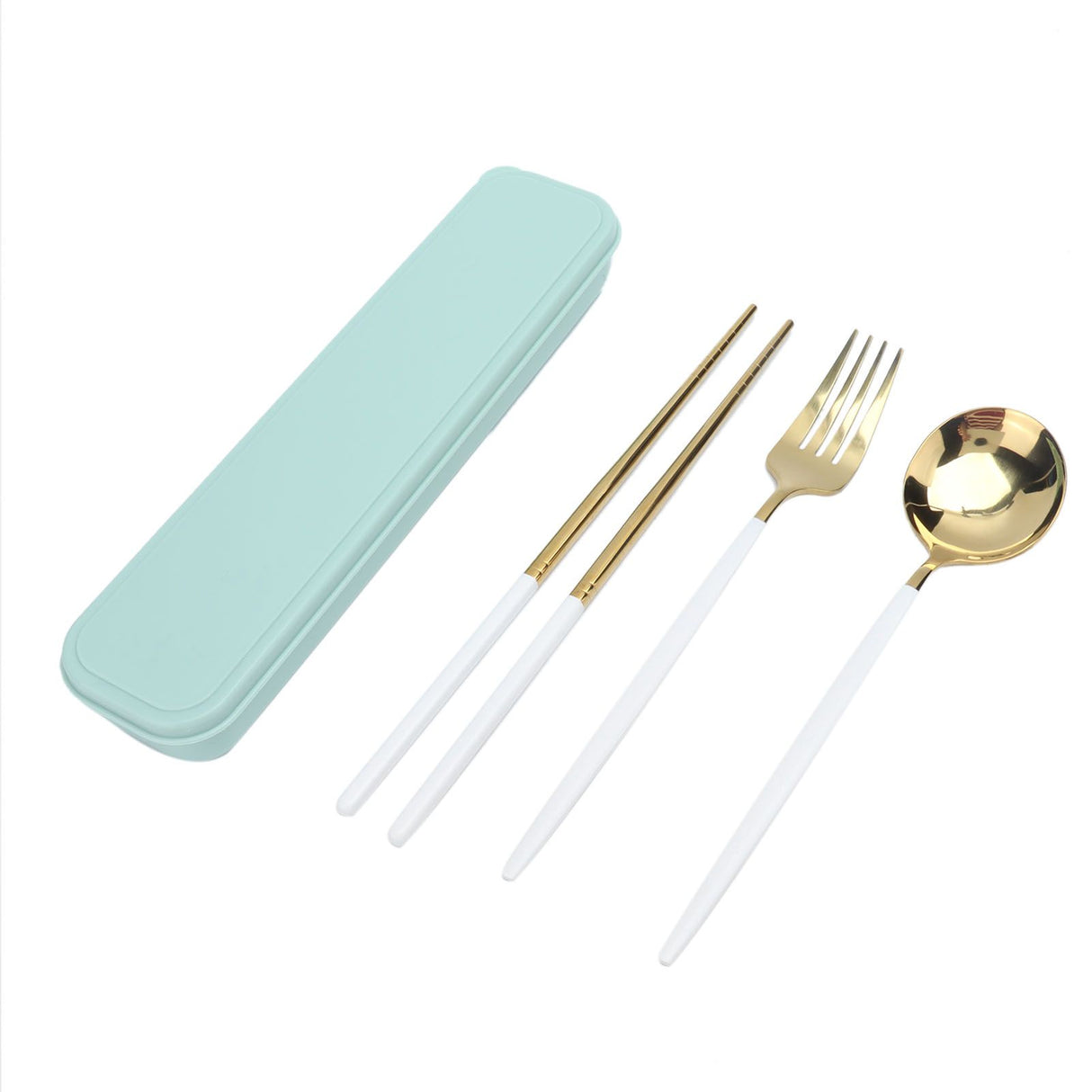 Portable Cutlery Set Stainless Steel Tableware Anti Corrosion Non Slip Anti Fading Chopsticks Spoon for Outdoor OfficeWhite Gold