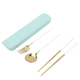 Portable Cutlery Set Stainless Steel Tableware Anti Corrosion Non Slip Anti Fading Chopsticks Spoon for Outdoor OfficeWhite Gold