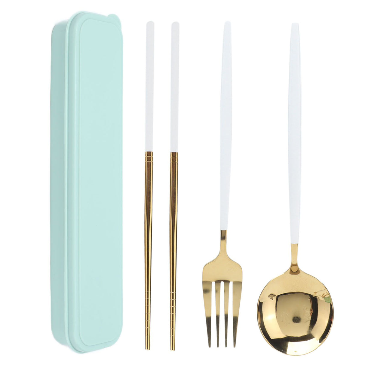 Portable Cutlery Set Stainless Steel Tableware Anti Corrosion Non Slip Anti Fading Chopsticks Spoon for Outdoor OfficeWhite Gold